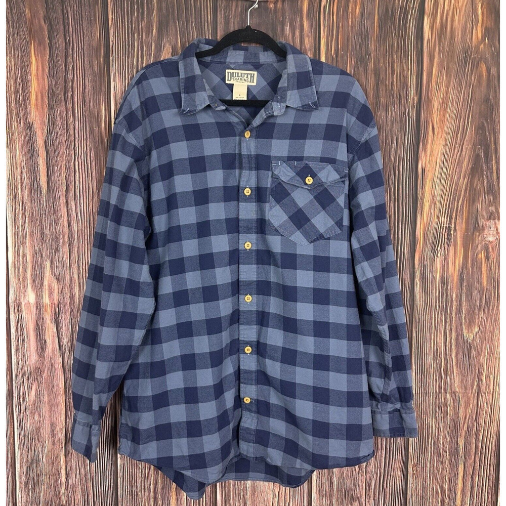 Duluth Trading Mens Blue Plaid Button‎ Down Shirt Long Sleeve Size Large